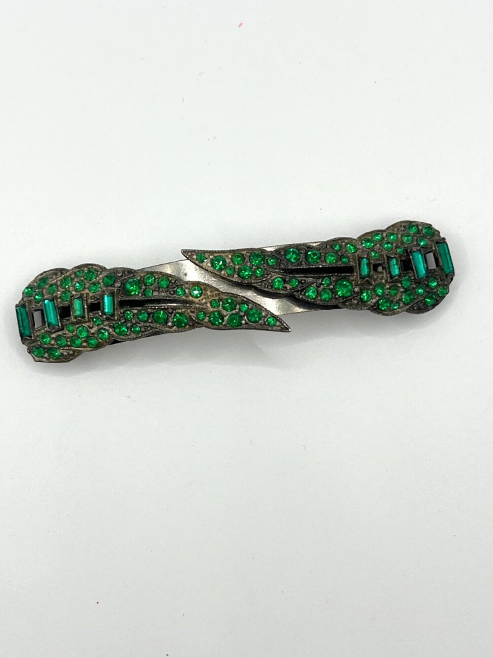 Natty Creations Vintage Emerald Green Rhinestone Sweater Clip | Art Deco